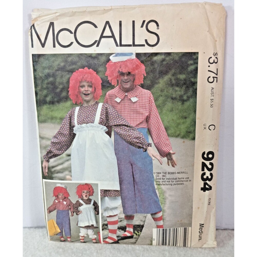 Vintage McCall's 9234 Raggedy Ann Andy Costume Sewing Pattern Medium Complete